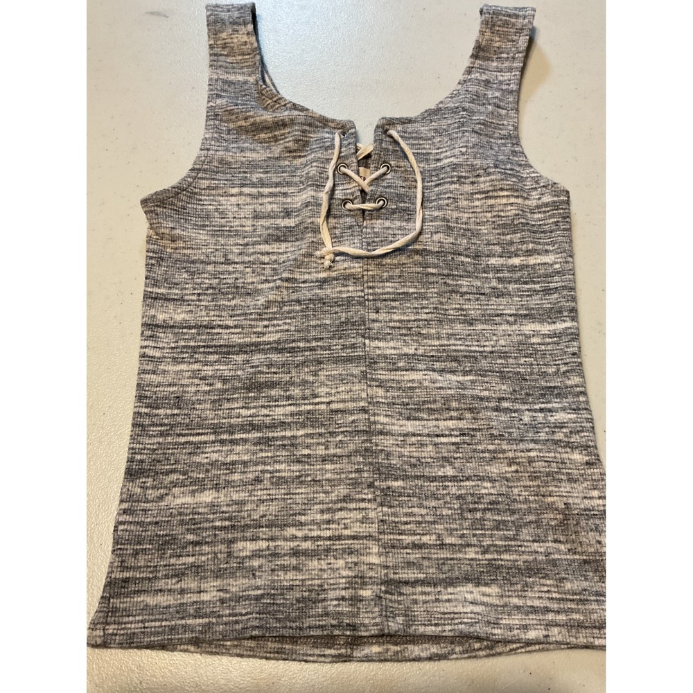 Hollister Grey Marled Ribbed Lace Up Tank Top S